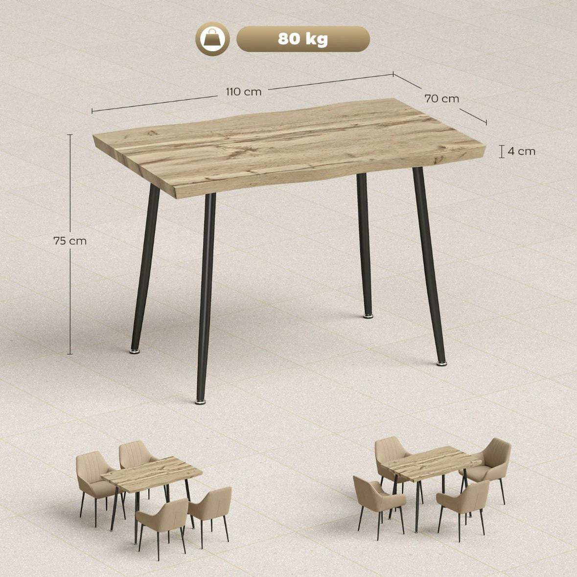 Esstisch 110x70cm Küchentisch 4 Personen