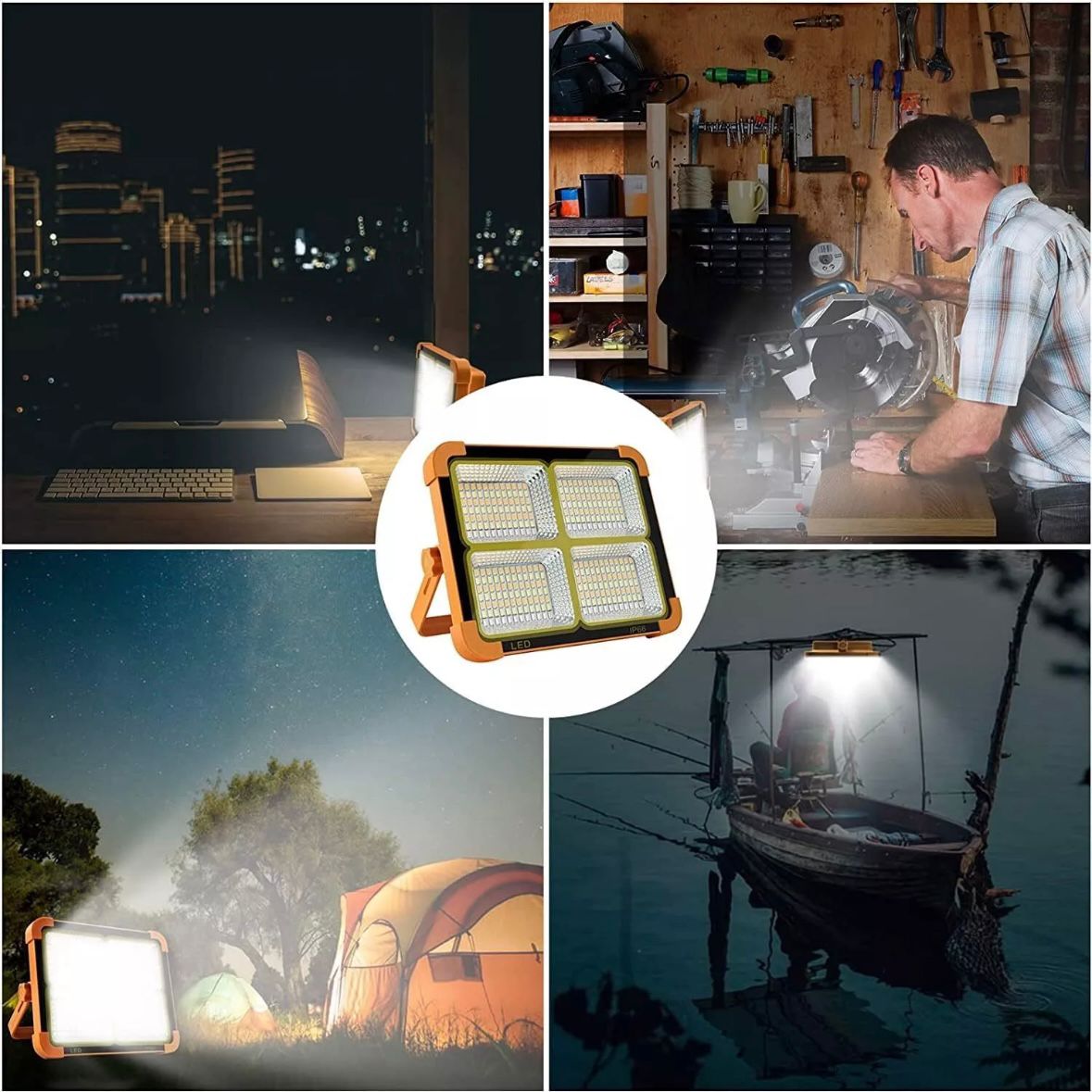2x LED Solar Arbeitsleuchte Akku Aufladbar Baustrahler Flutlicht