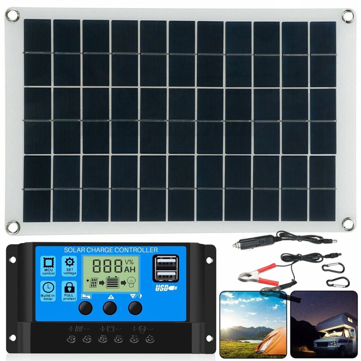 100W 12V Solarpanel Solarmodul 100A Ladegerät USB