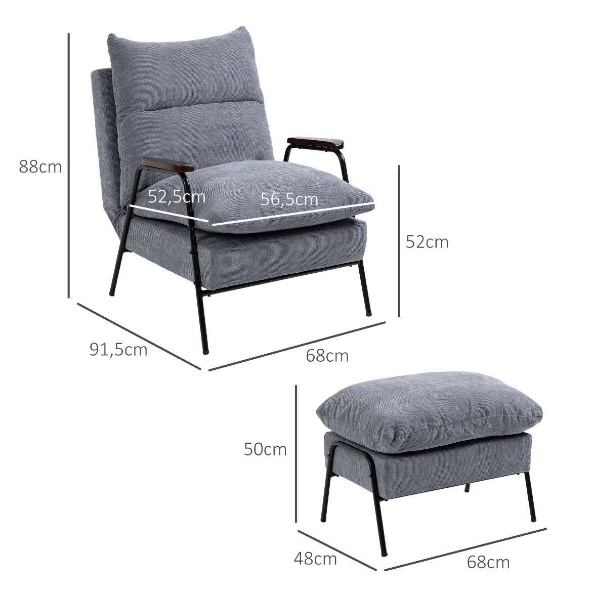 Relaxsessel Hocker Sessel Verstellbar Rückenlehne Wohnzimmer