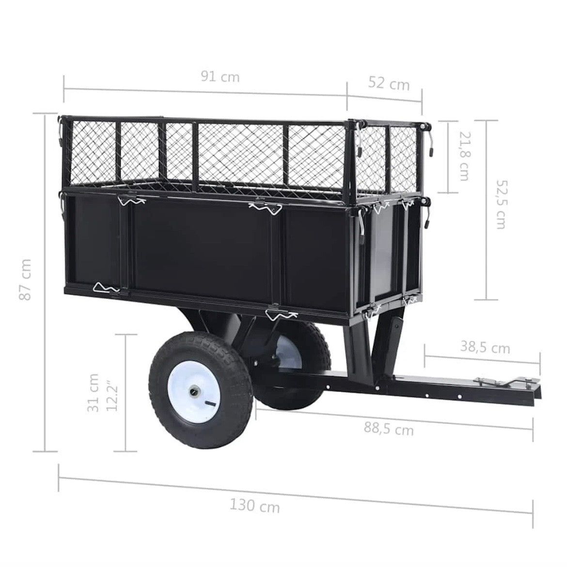 Kippanhänger Gartenwagen Rasenmäher Anhänger 150kg