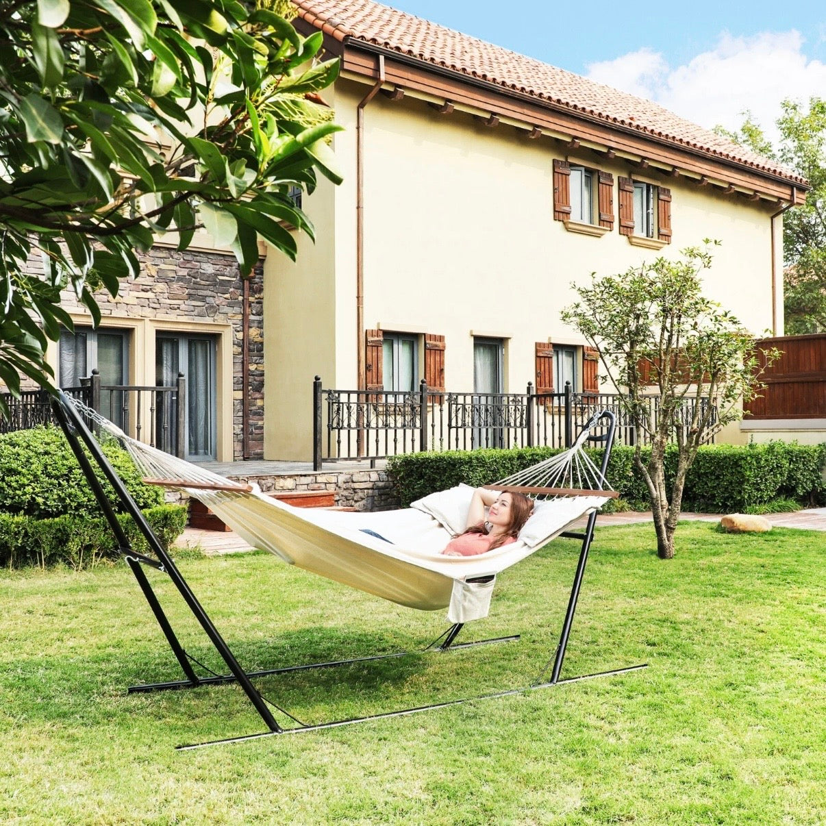 XXL Hängematte Hängeliege Liege Gartenmöbel 2 Kissen 300kg 210x150cm