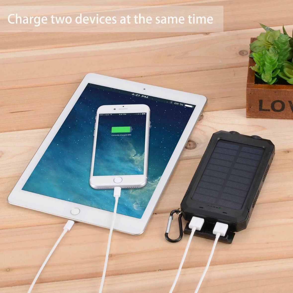 Solar Powerbank 30000mAh Ladegerät Batterie LED 2 USB