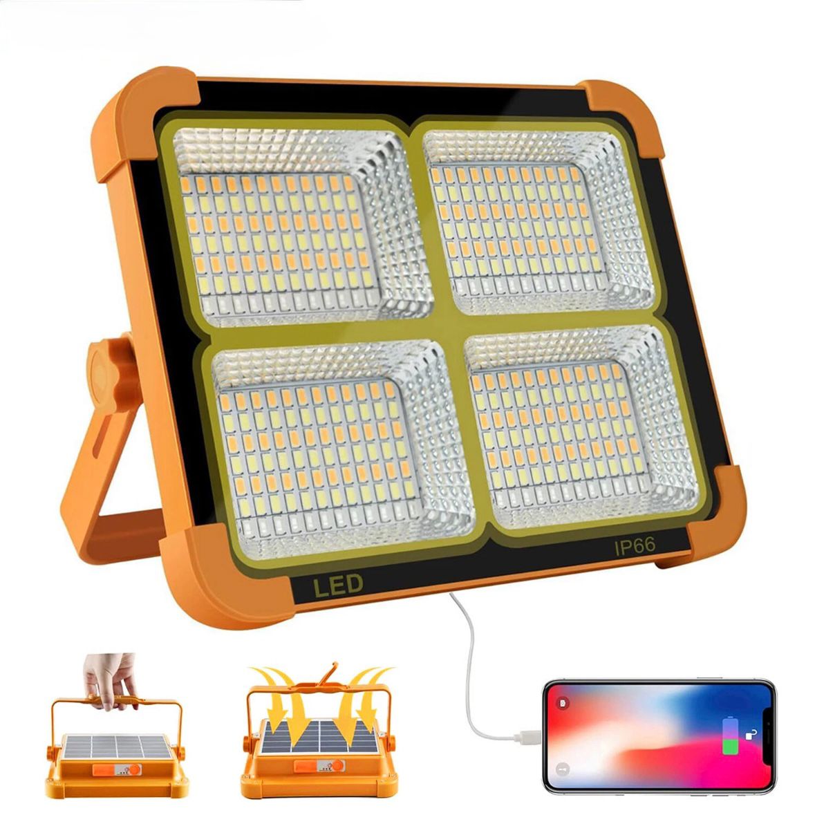 2x LED Solar Arbeitsleuchte Akku Aufladbar Baustrahler Flutlicht