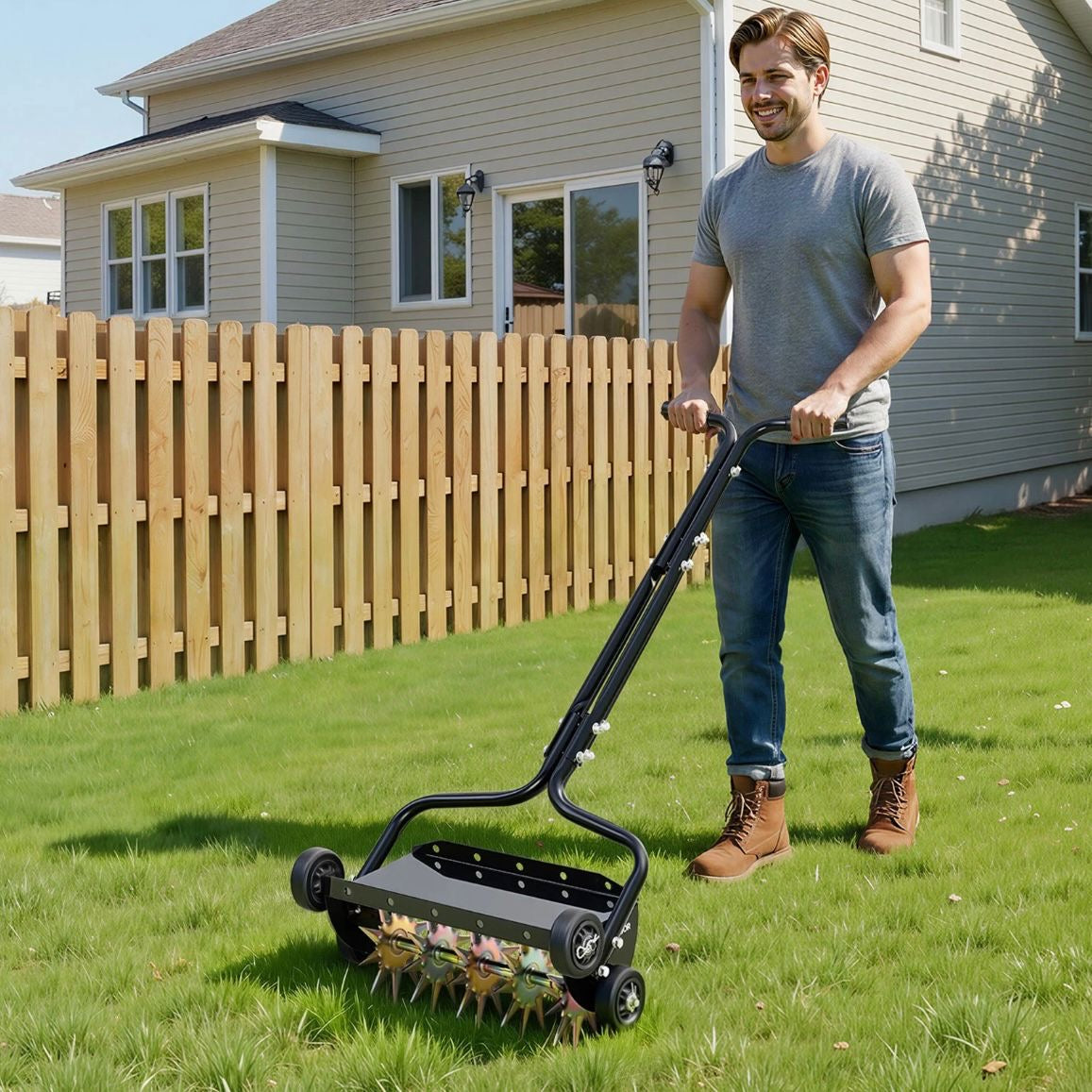 Rasenlüfter Walze Manuell 45cm Aerifizierer für Rasen 5cm Spikes