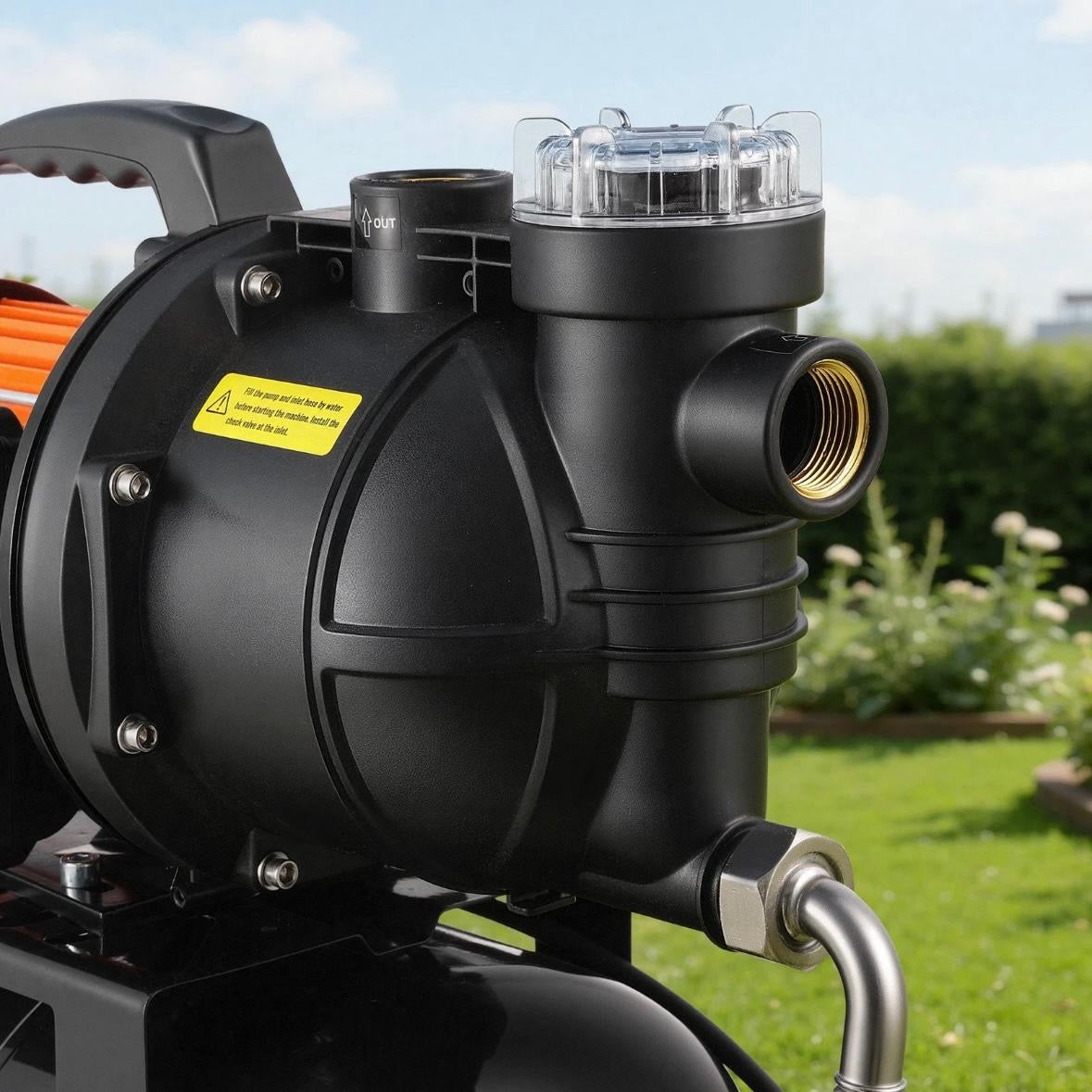 1100W Flachbrunnenpumpe mit Druckbehälter 5300 l/h Jetpumpe mit Filter