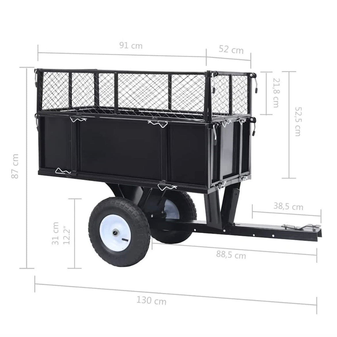 Kippanhänger Rasenmäher 150kg Rasentraktor Anhänger Gartenwagen Stahl