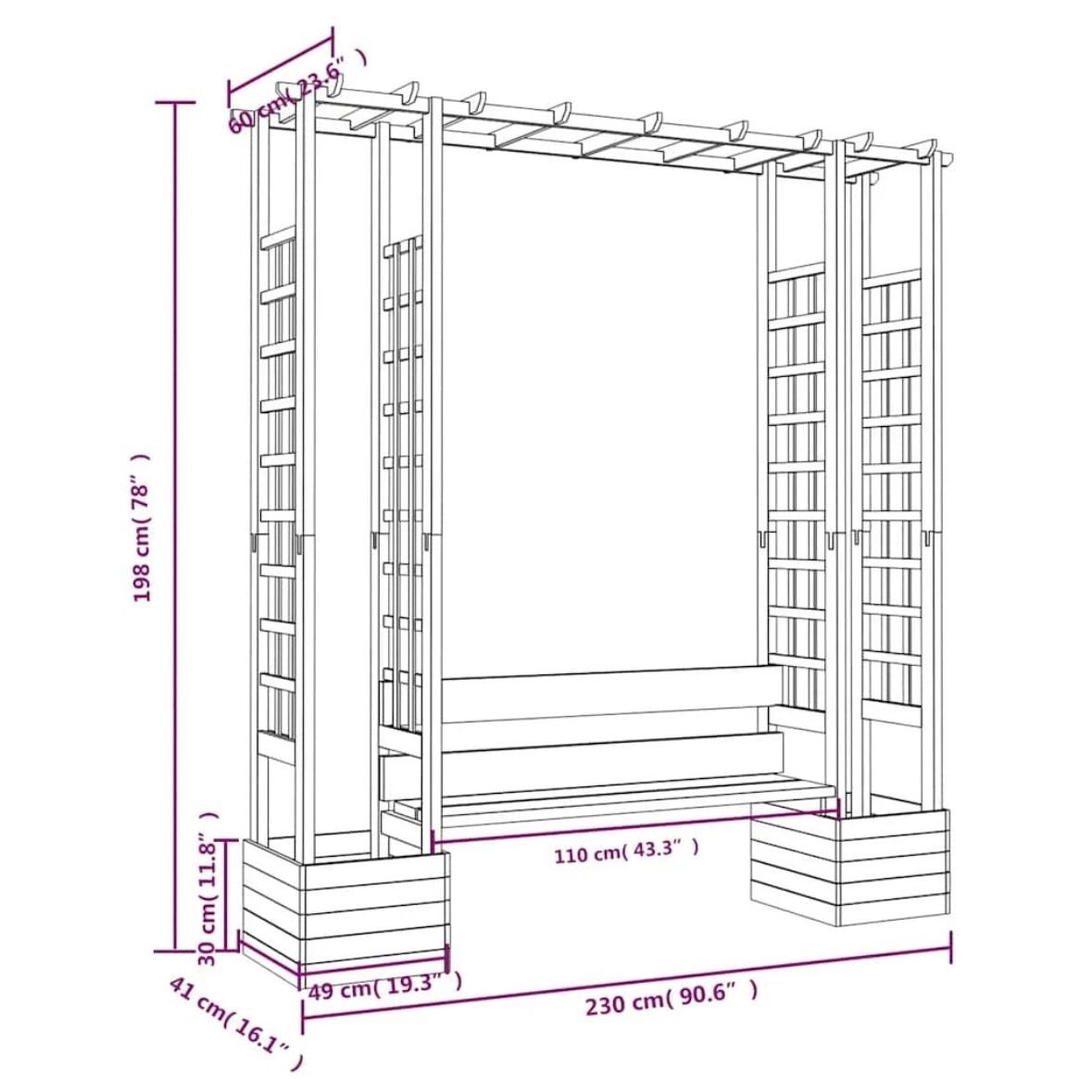 Pergola mit Bank Pflanzkübel Imprägniert