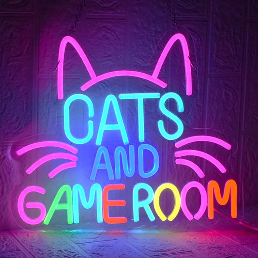 LED Neon Schild Cats and Gameroom Neonlicht USB Zimmer
