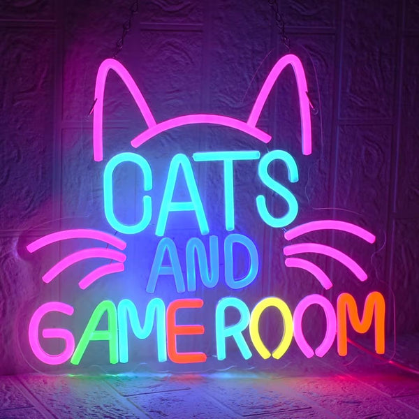 LED Neon Schild Cats and Gameroom Neonlicht USB Zimmer