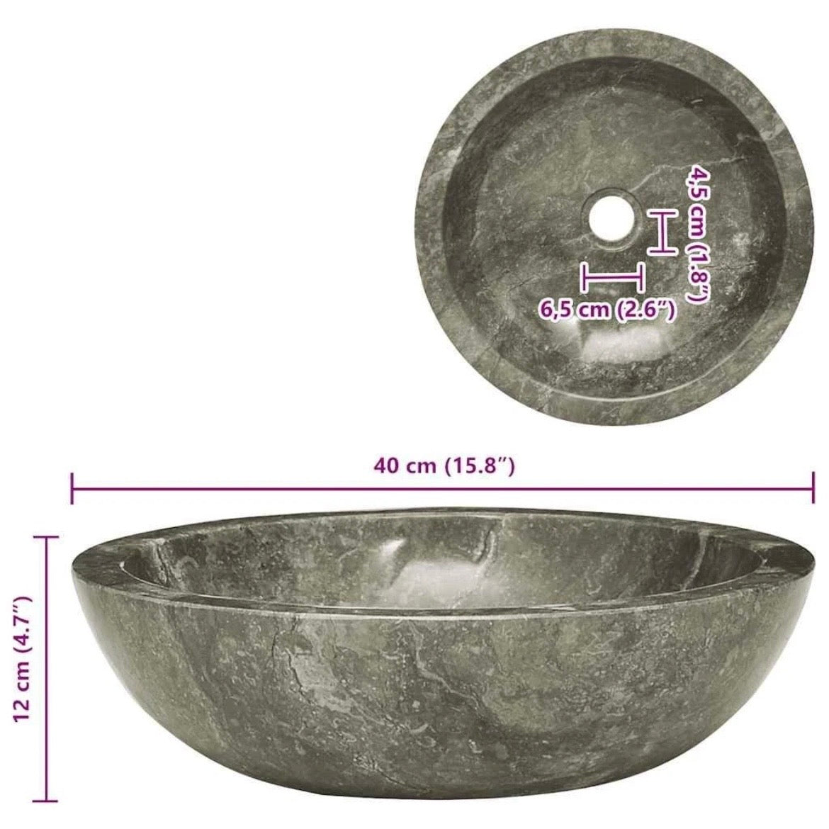 Aufsatzwaschbecken Marmor Rund Waschschale Waschbecken 40cm