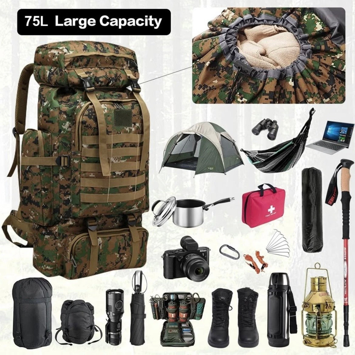 Tarnung Kampfrucksack 75L Rucksack Outdoor Armeerucksack Wander Trekking