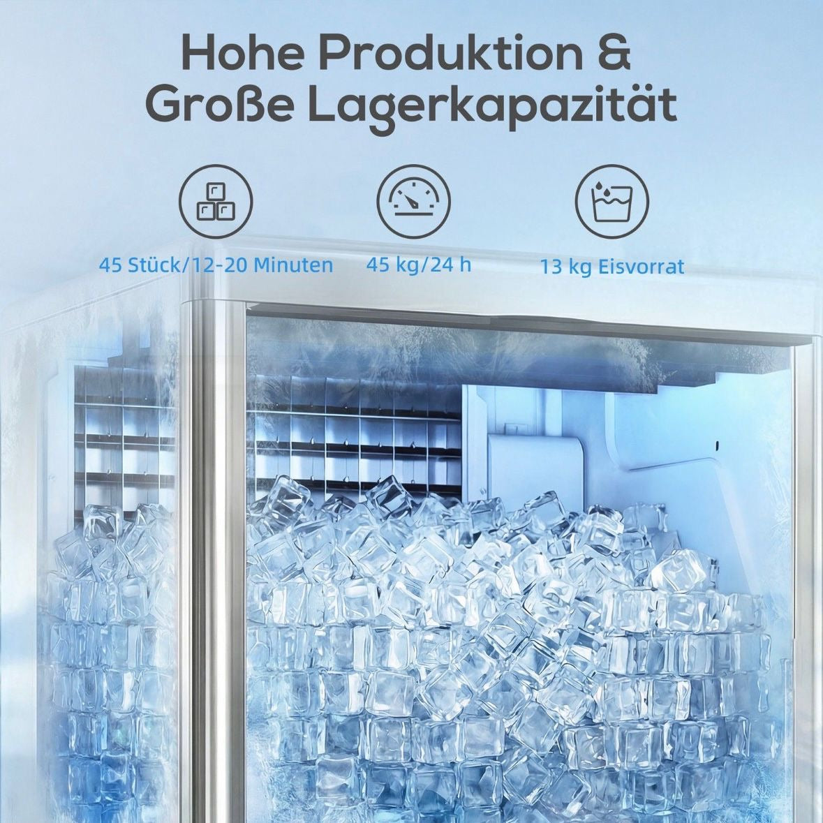 Kommerzielle Eiswürfelmaschine 45kg/24h Eismaschine 13kg Eis