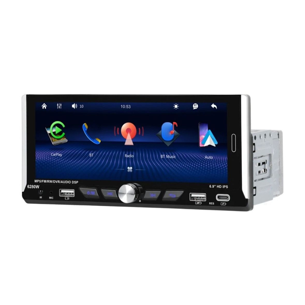 Single 1DIN 6.9" Autoradio Apple CarPlay Android Bluetooth USB