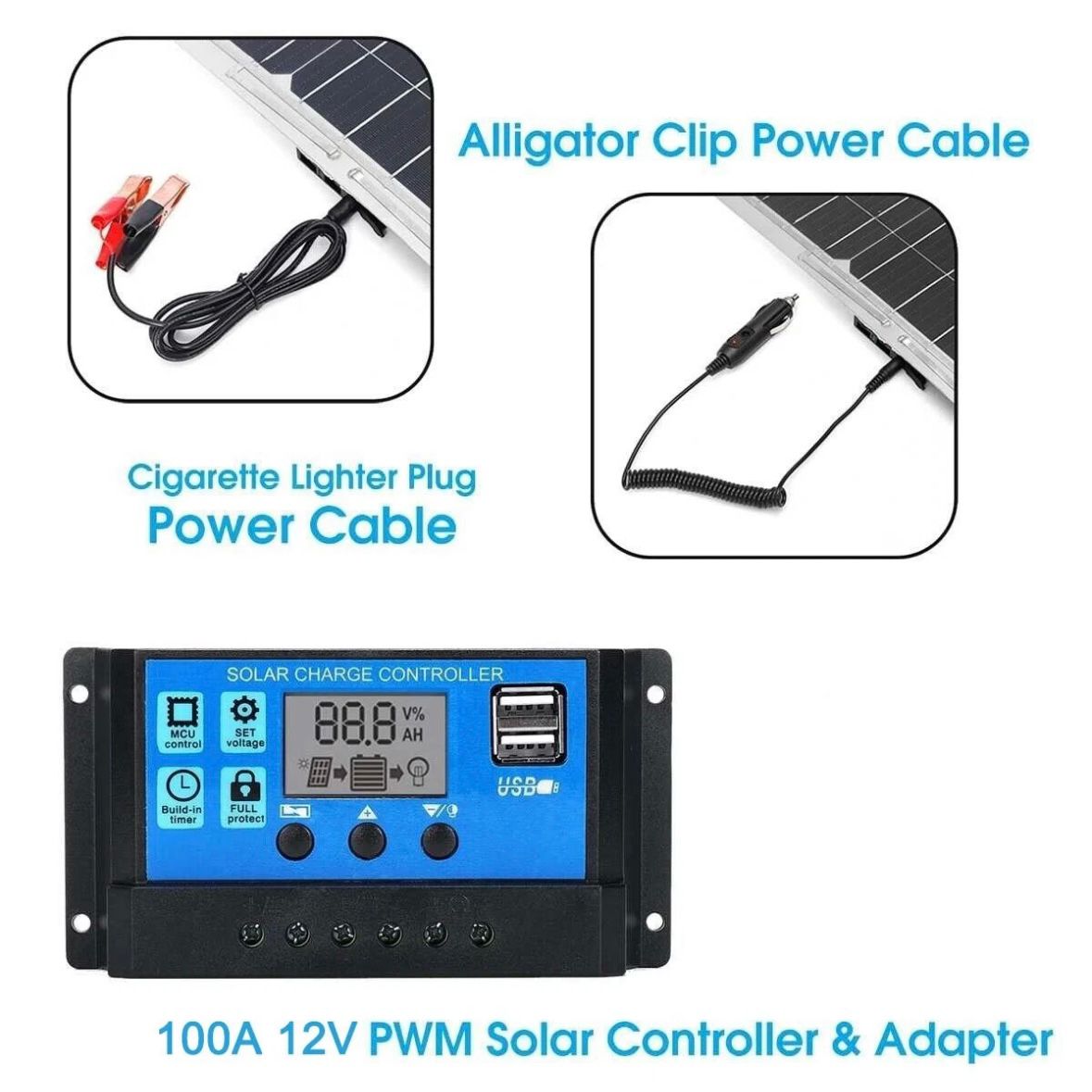100W 12V Solarpanel Solarmodul 100A Ladegerät USB