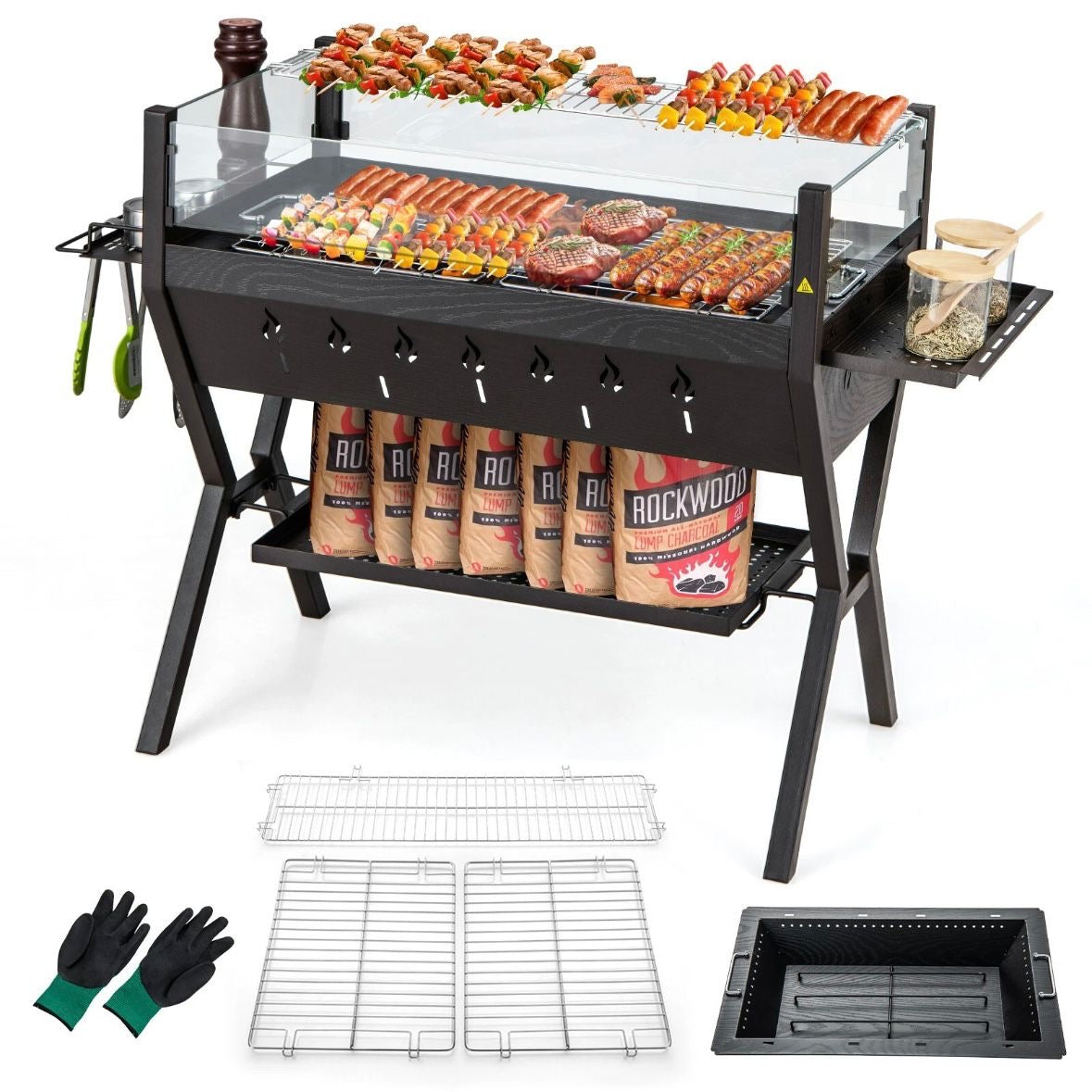 Holzkohlegrill Würzregalen Grillwagen Campinggrill BBQ Edelstahl Grill
