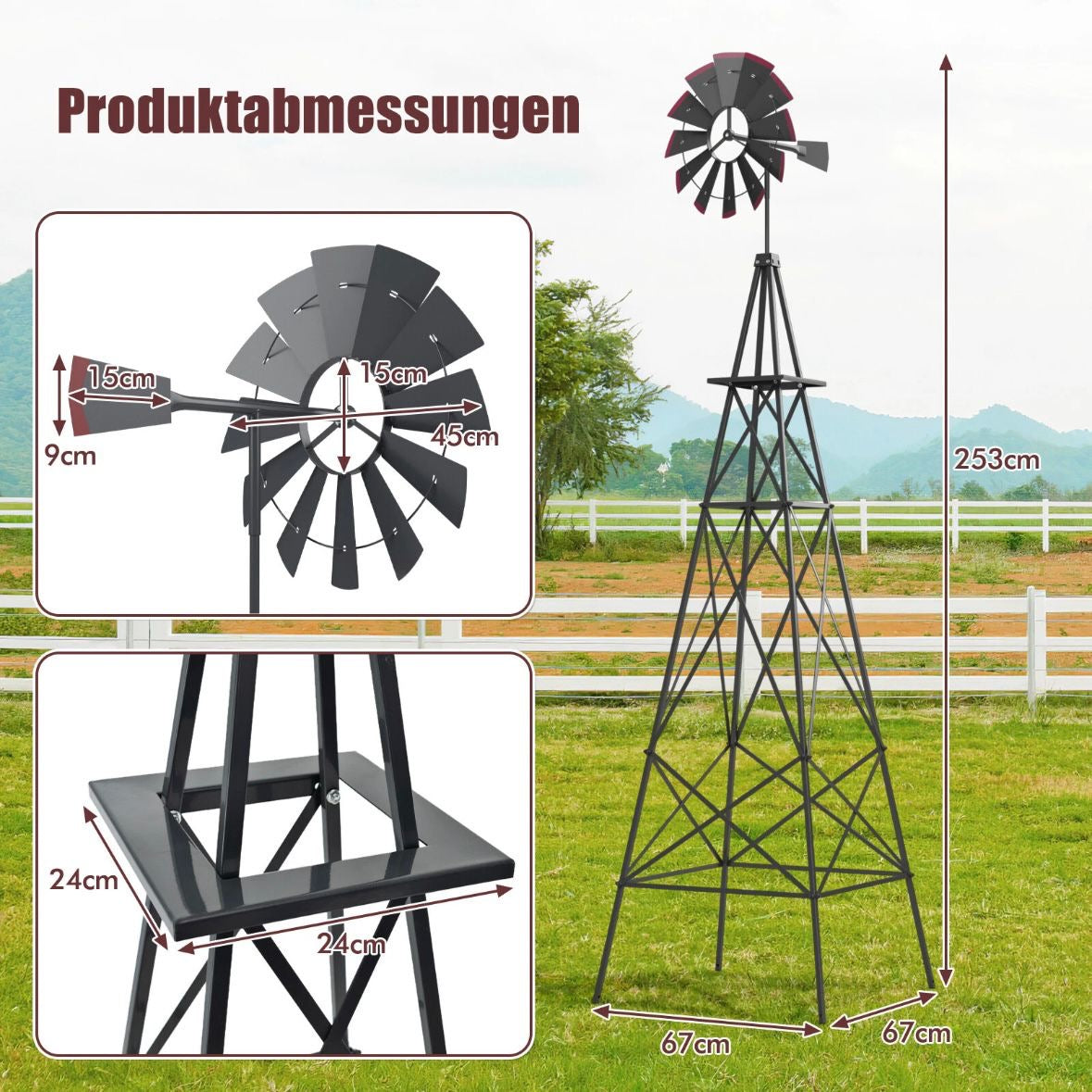 Windrad 253cm Windmühle Deko Gartendeko Garten
