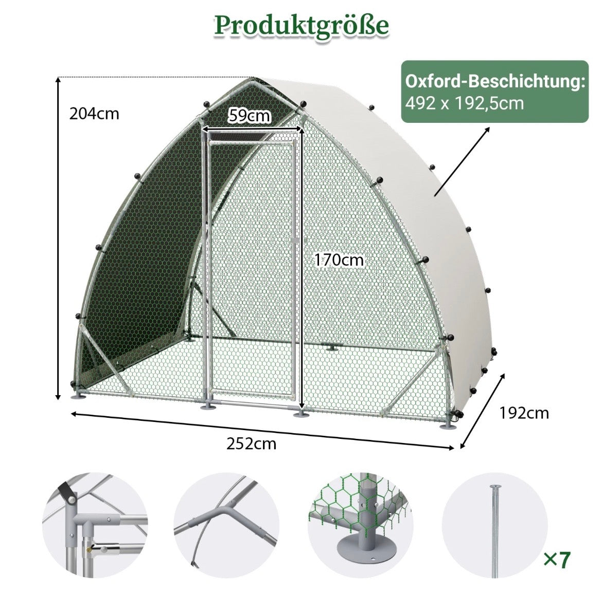 Kleintierstall 252×192×204cm Freilaufgehege Kleintiergehege Hühnerkäfig
