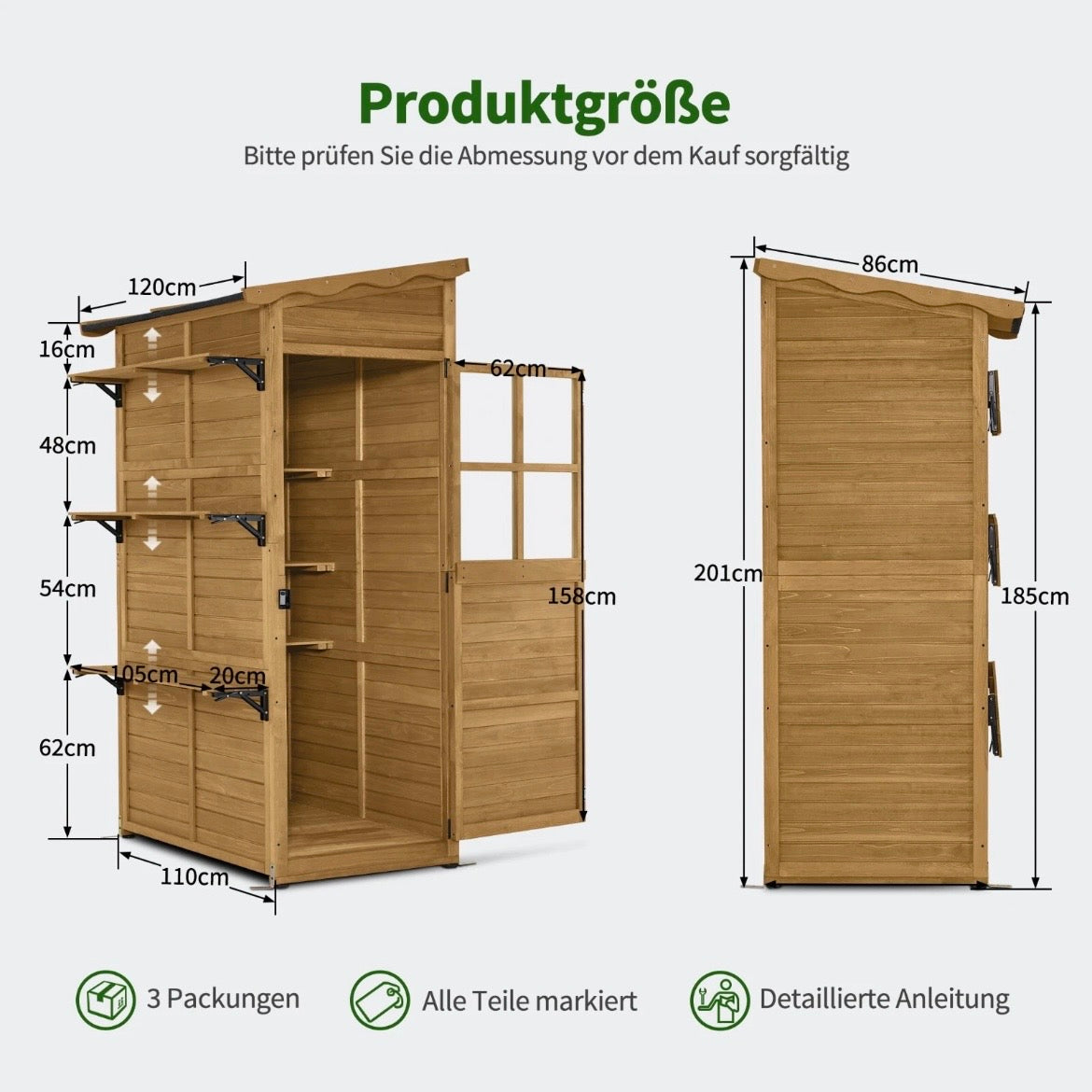 Gartenschrank Gartenhaus Schrank Garten Begehbar 120×86×201cm