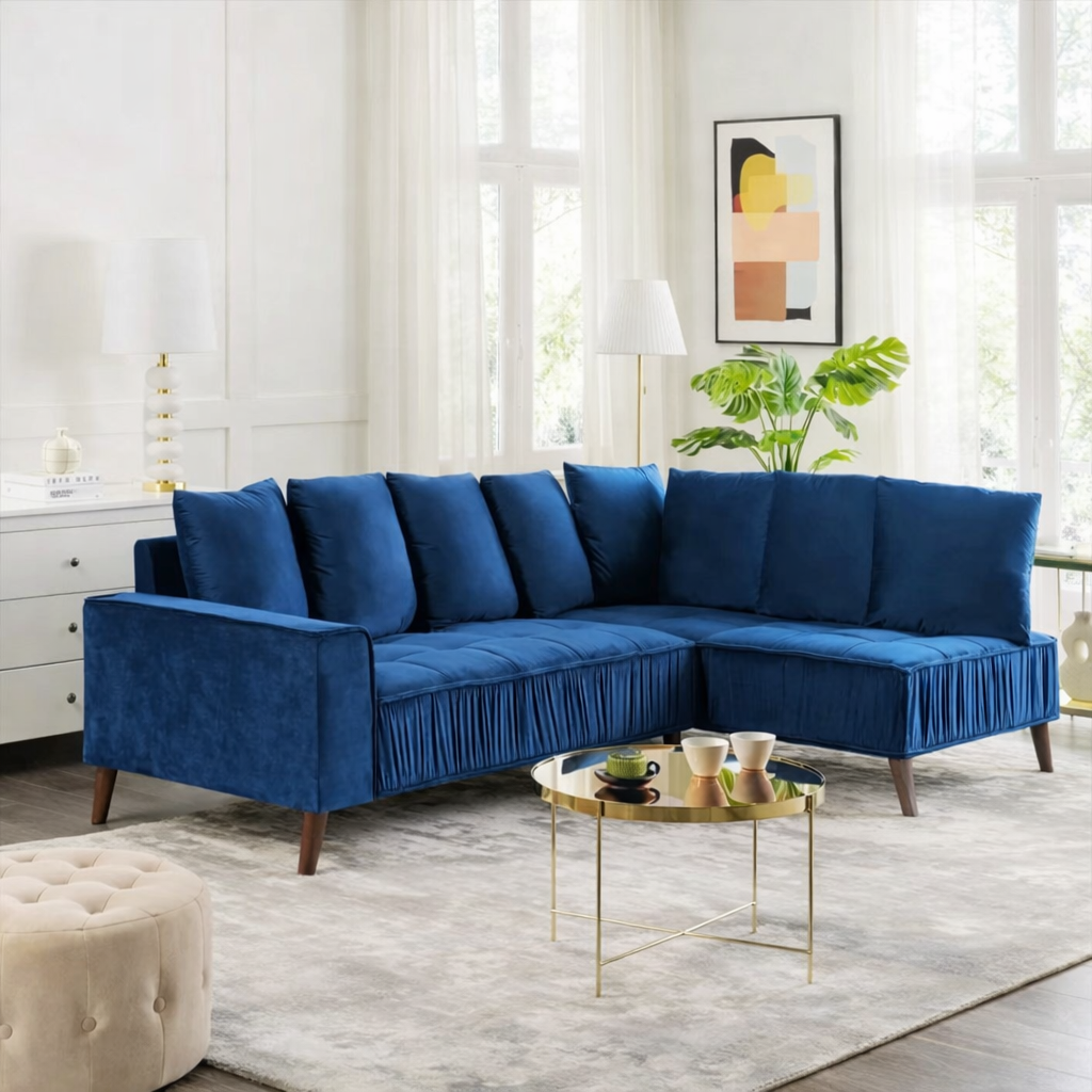 Ecksofa Samt 3 Sitzer Marineblau