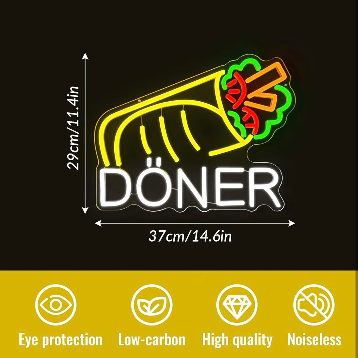 Döner Neon Schild LED Leuchtschild Hängeschild USB Dimmbar