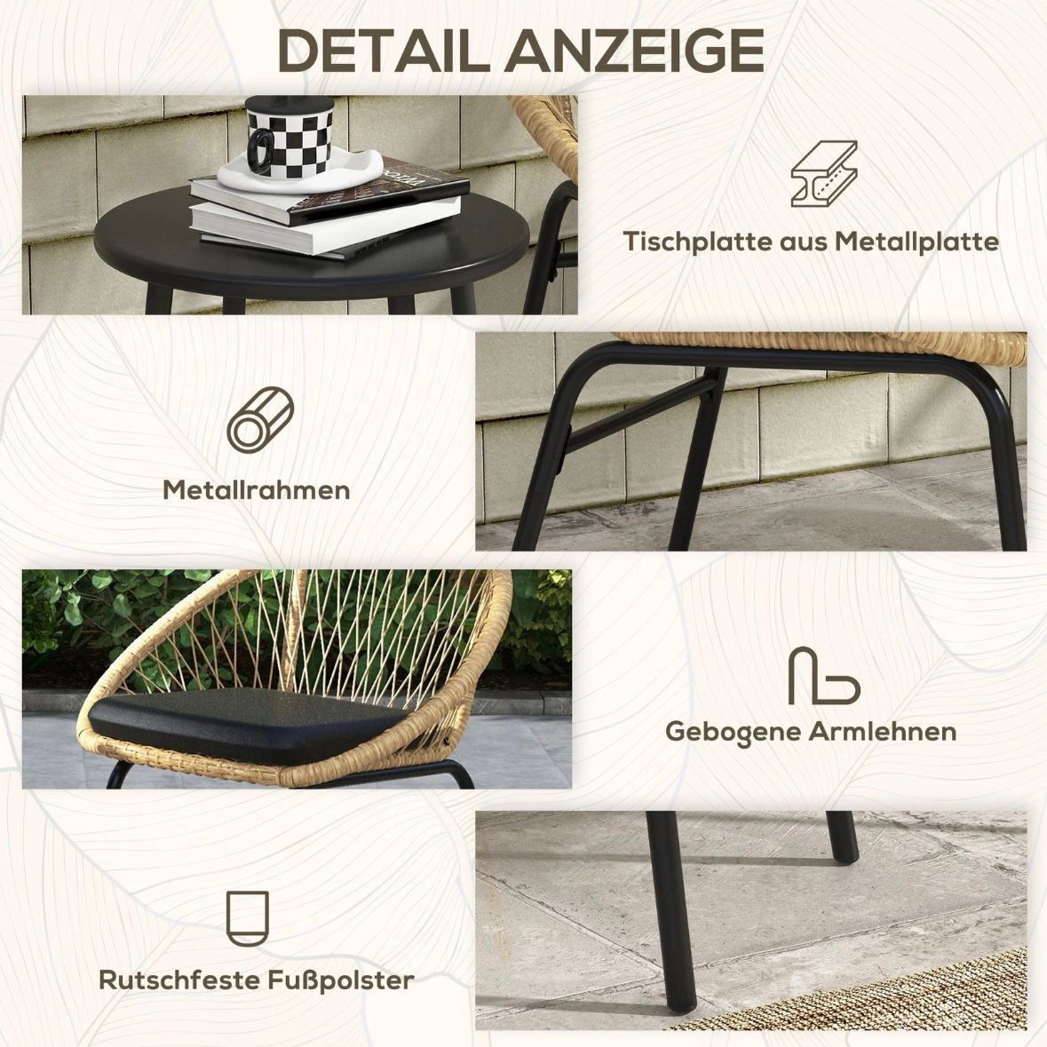 Gartenmöbel-Set 2 Stühlen Tisch