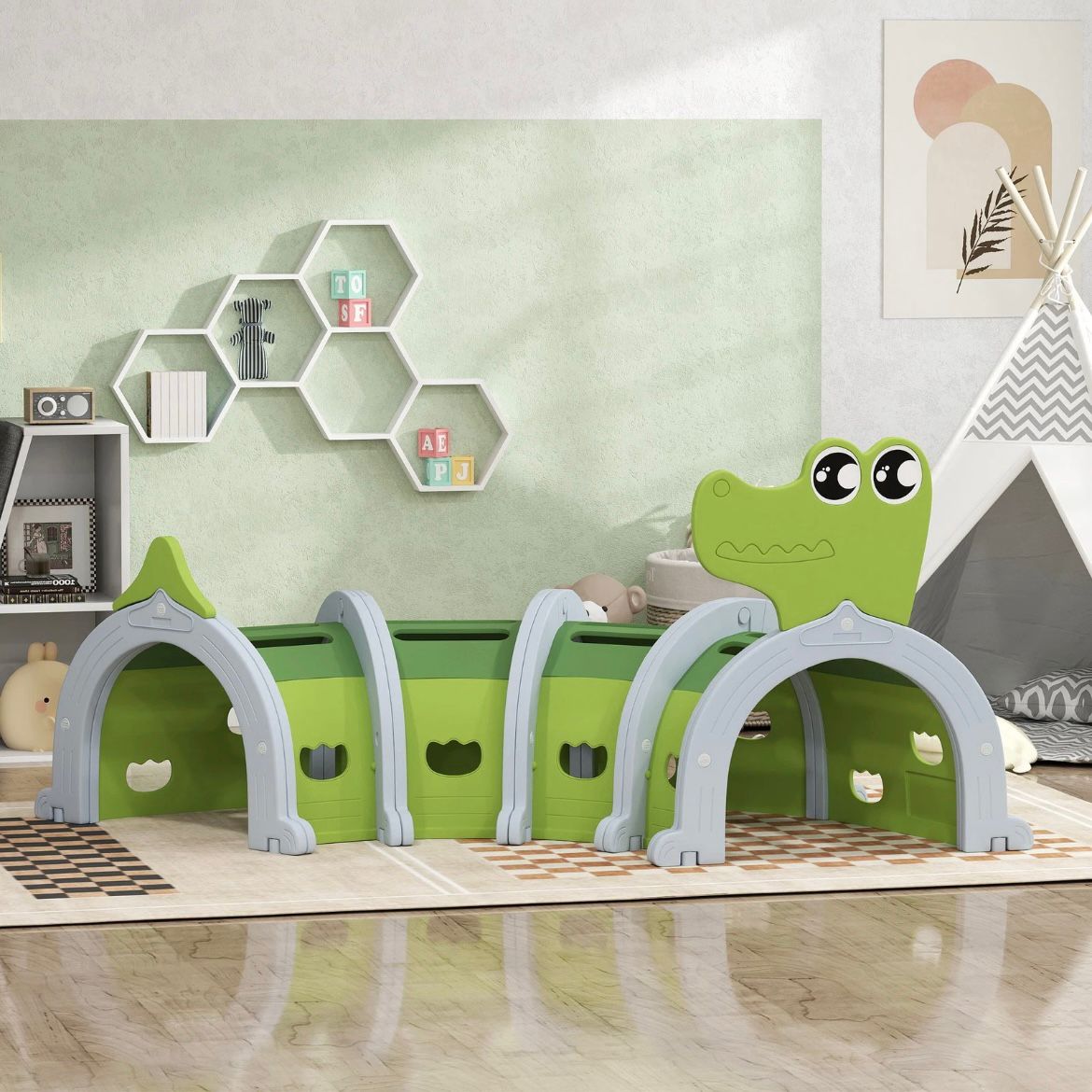 Krabbeltunnel Kinderspielzeug Spieltunnel 194cm Krokodiltunnel