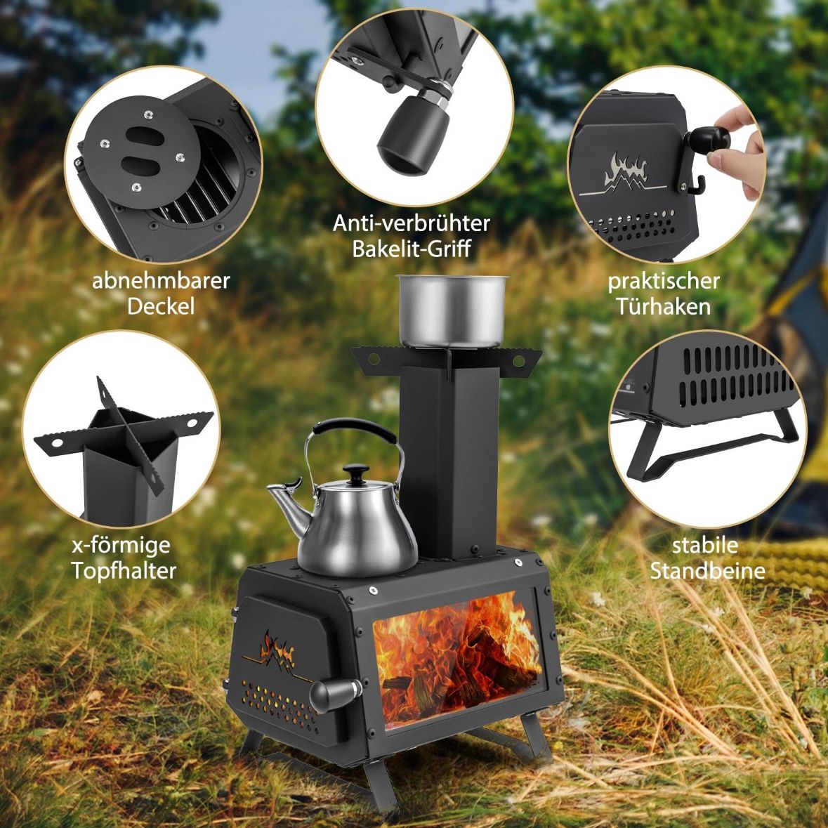 Raketenofen Outdoor Holzofen Campingofen Garten Camping 2 Kochflächen