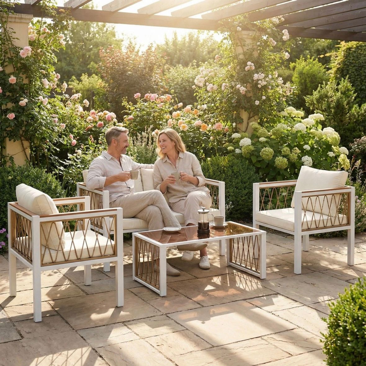 4x Gartenmöbel Set Polyrattan Lounge-Set mit Zweisitzer 2 Sessel