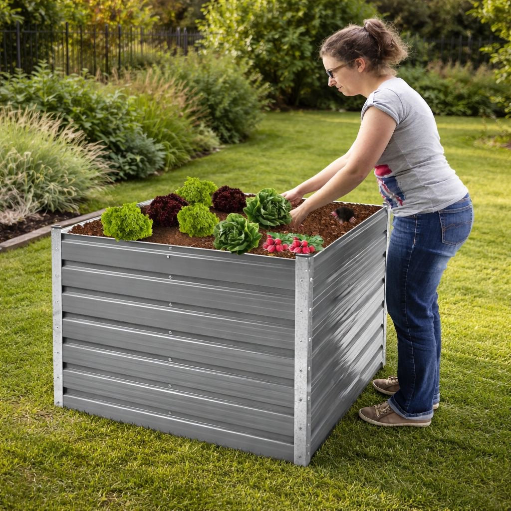 Metall Hochbeet Gartenbeet 99x99x80cm Frühbeet Gartenbeet Pflanzen