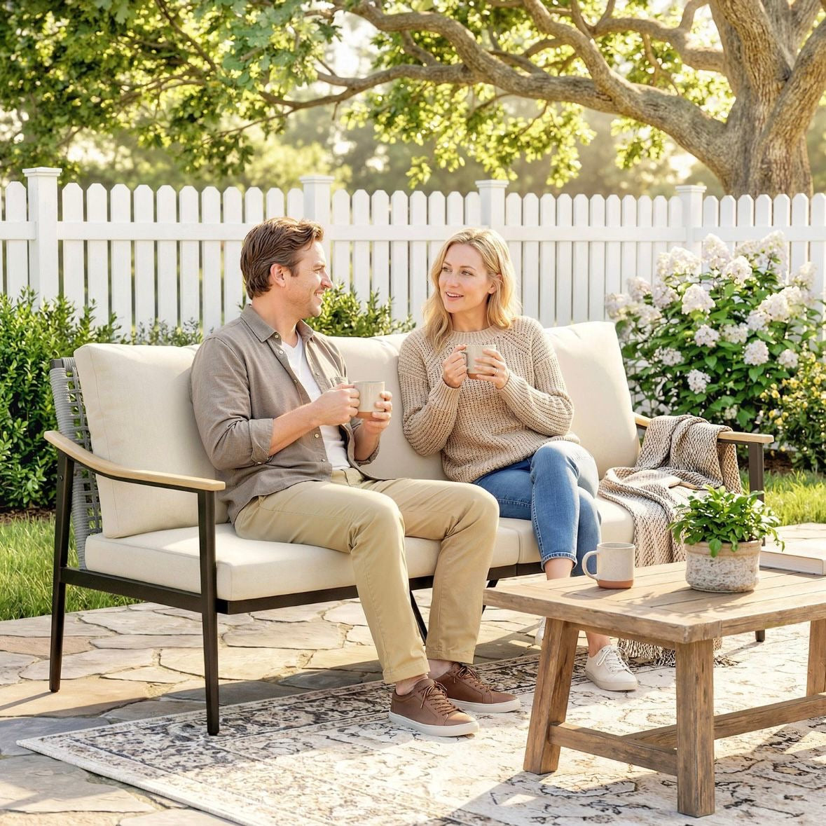 Gartensofa 3 Sitzer Rattan Loungesofa mit Kissen