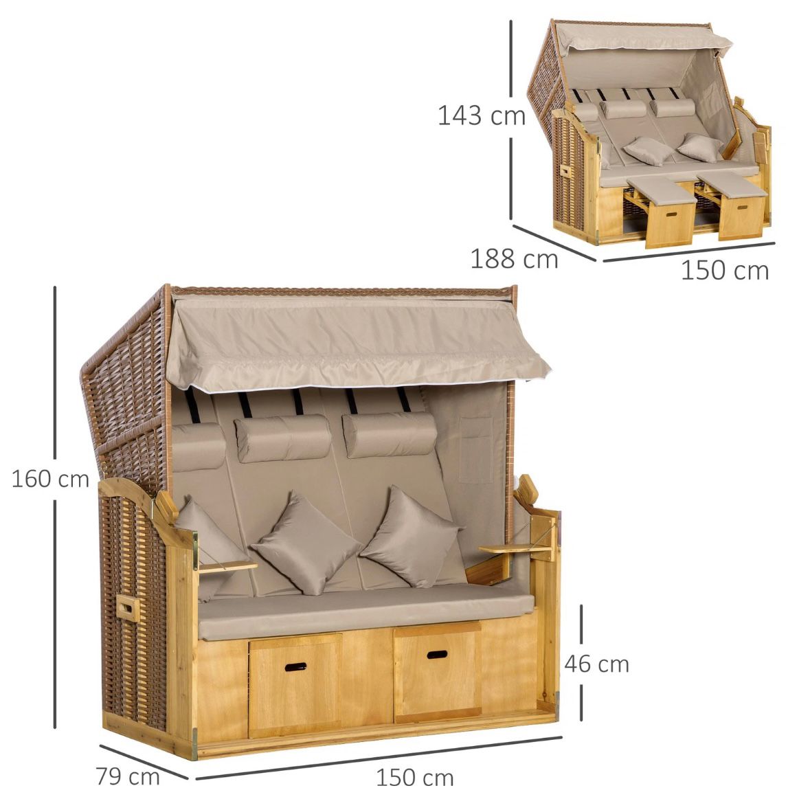 Strandkorb 3 Sitzer Gartenkorb Liegefunktion