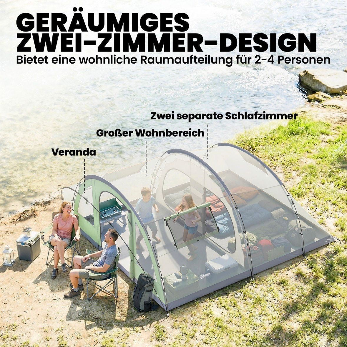 Tunnelzelt 4 Personen Familienzelt mit 2
Schlafkabine Vorzelt Zelt