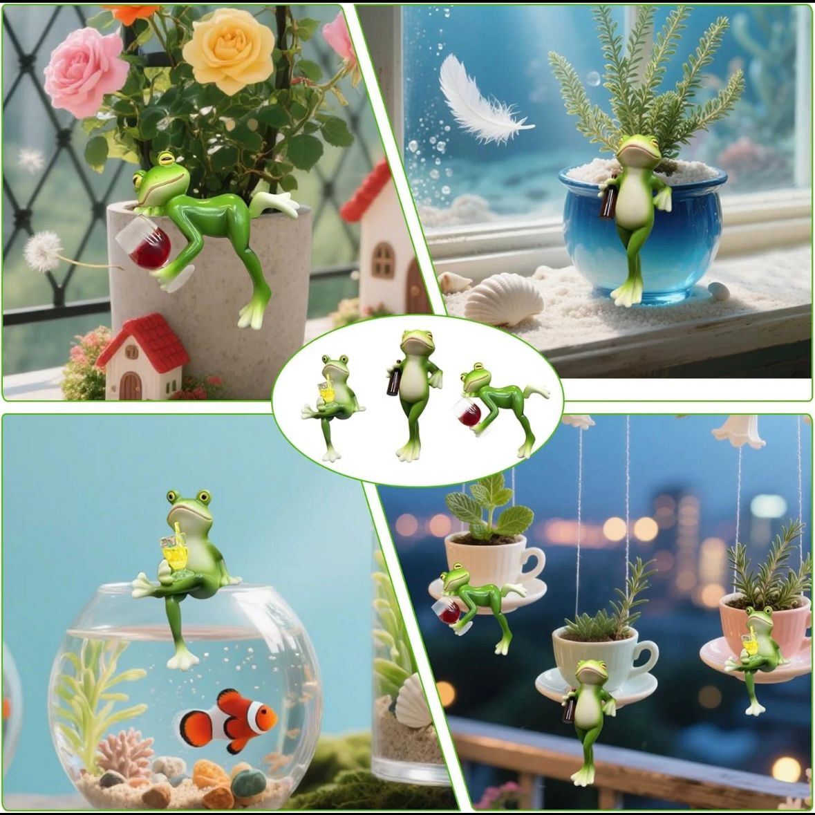 3x Froschfigur Froschstatue Dekoration Garten für Draußen