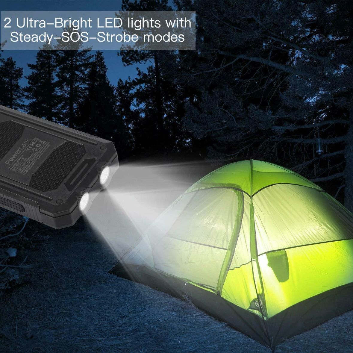 Solar Powerbank 30000mAh Ladegerät Batterie LED 2 USB