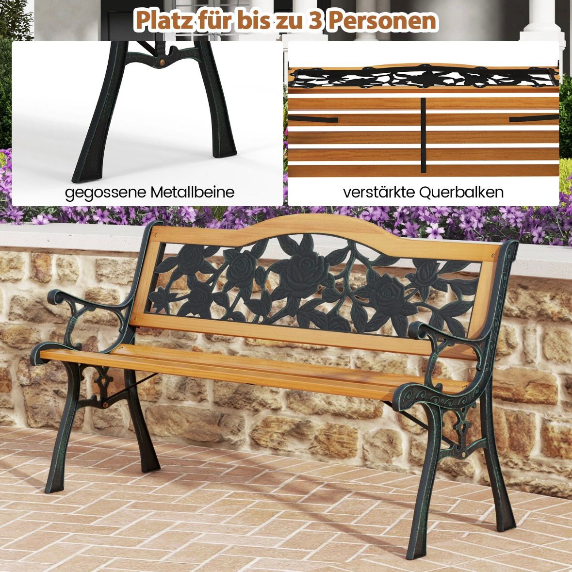 2 Sitzer Gartenbank Sitzbank Holzbank Garten Rückenlehne