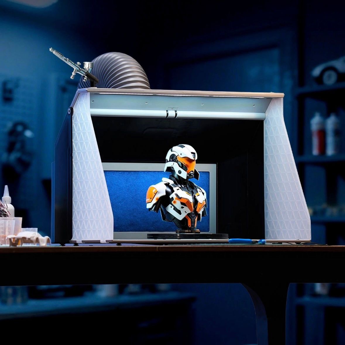 Airbrush Lackierkabine Sprühfarbenkabine mit Doppellüftern 3 LED