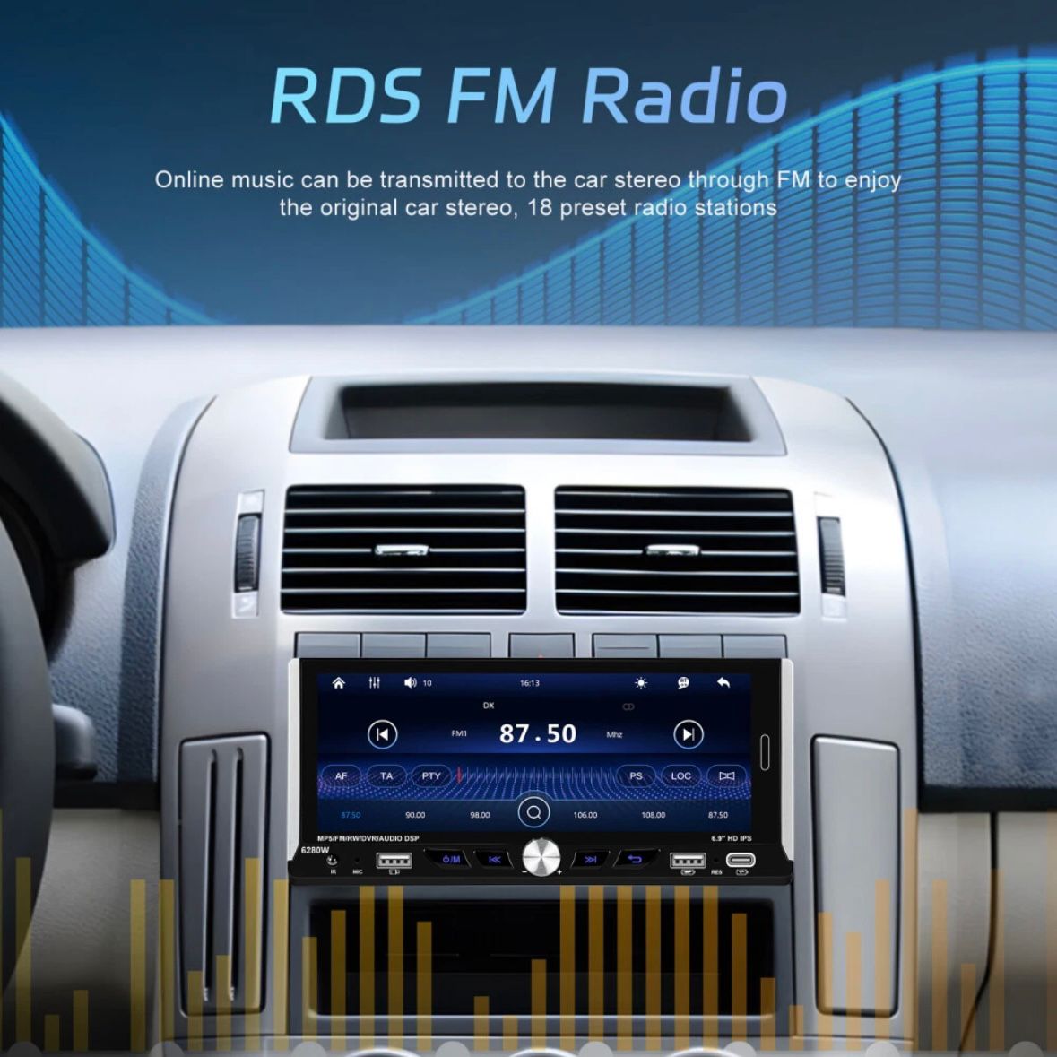 Single 1DIN 6.9" Autoradio Apple CarPlay Android Bluetooth USB