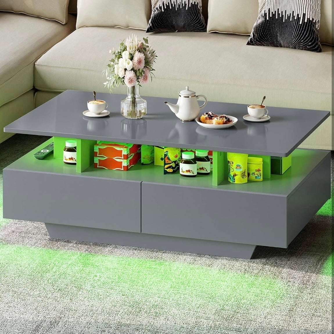 Couchtisch Wohnzimmertisch LED Beleuchtung Beistelltisch