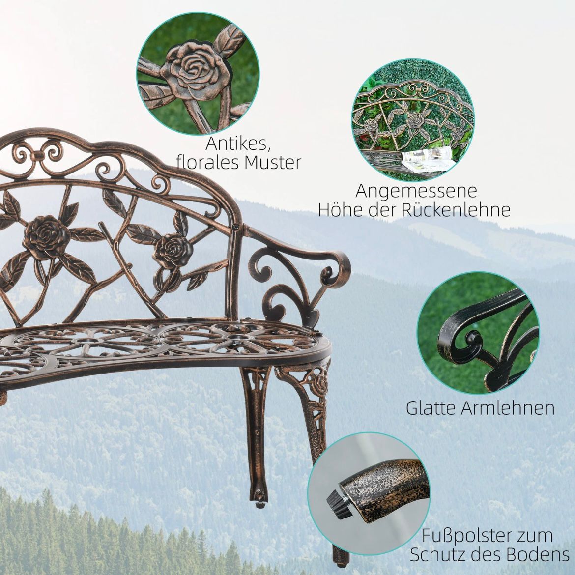Antik Stil Gartenbank 2-Sitzer Sitzbank Blumenmuster Gartendeko