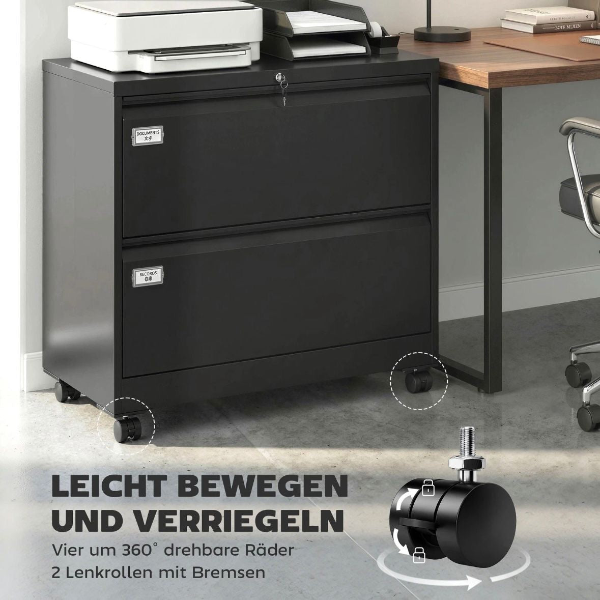 Rollcontainer 2 Schubladen Aktenschrank Schrank Büroschrank