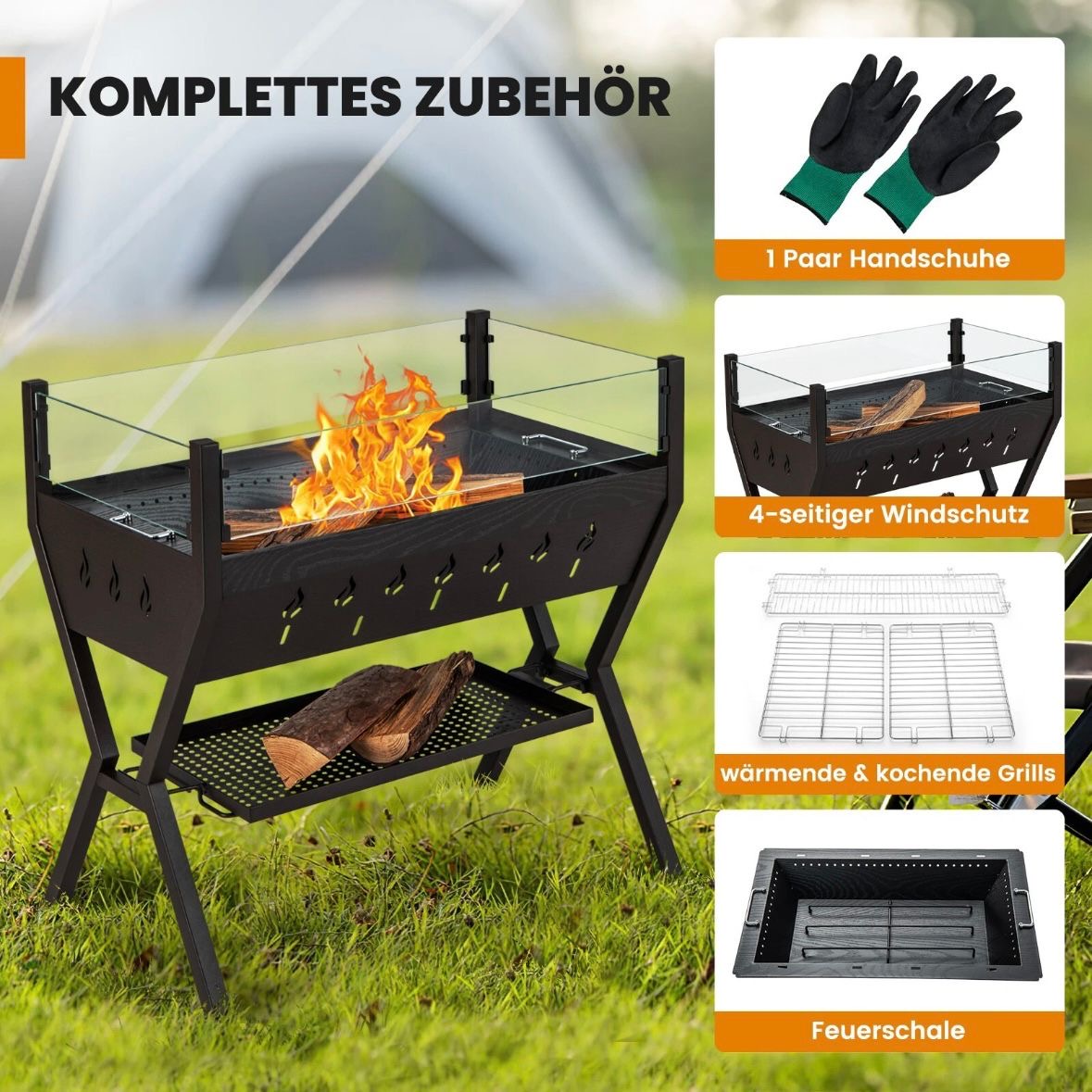 Holzkohlegrill Würzregalen Grillwagen Campinggrill BBQ Edelstahl Grill