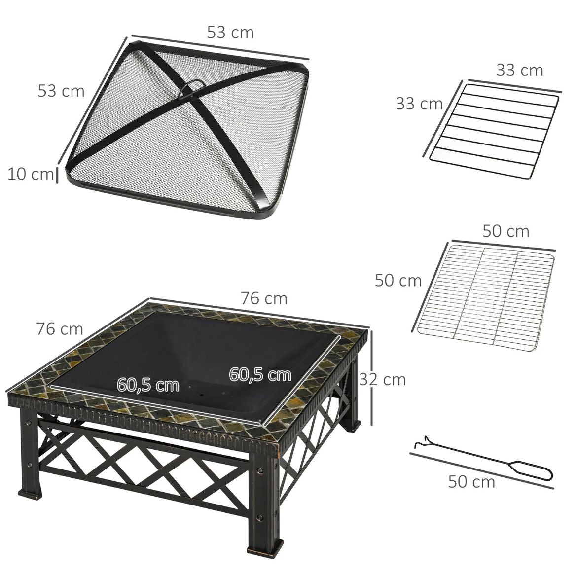 3in1 Feuerschale Feuerkorb Funkenschutz Grillrost Garten BBQ