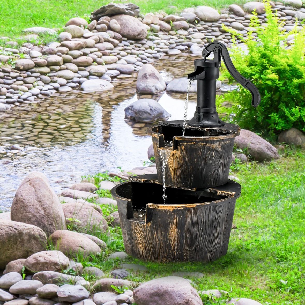 Dekobrunnen Gartenbrunnen Wasserpumpe Blumenkübel