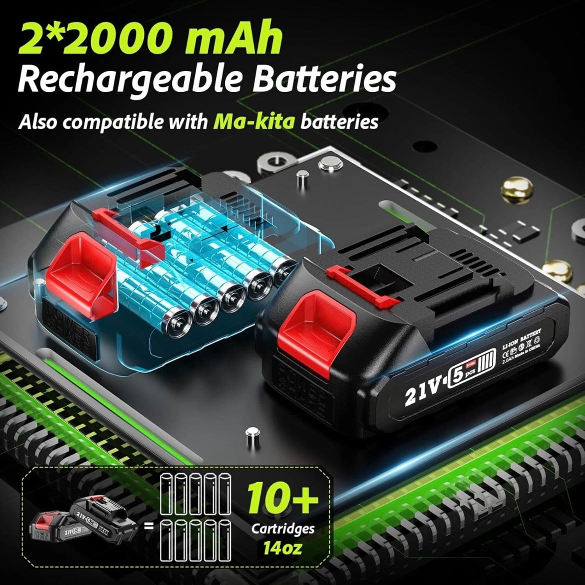 Akku-Fettpresse 10000PSI Elektrische Fettpresse 2x Batterien Werkstatt