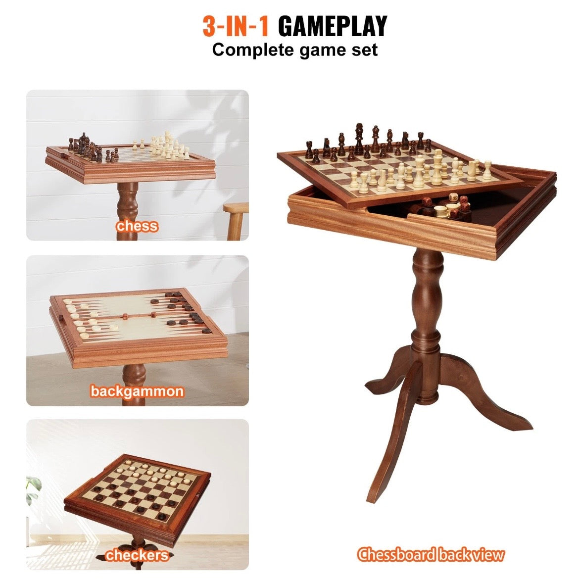 Holzschachspiel Schachset Schachbrett Schachtisch 39x39cm Schachfiguren