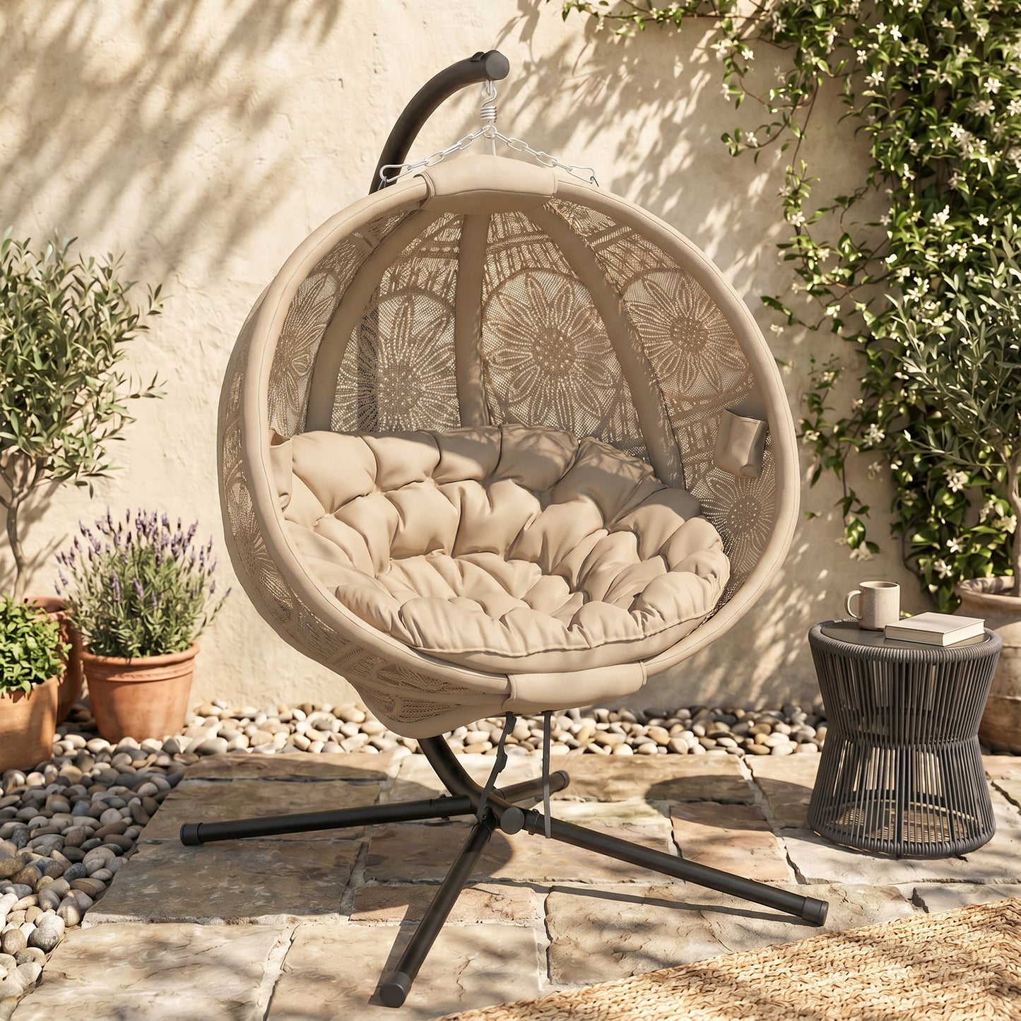 Hängesessel Gartensessel Korbsessel Boho-Stil Sesselkorb Sessel Schwarz