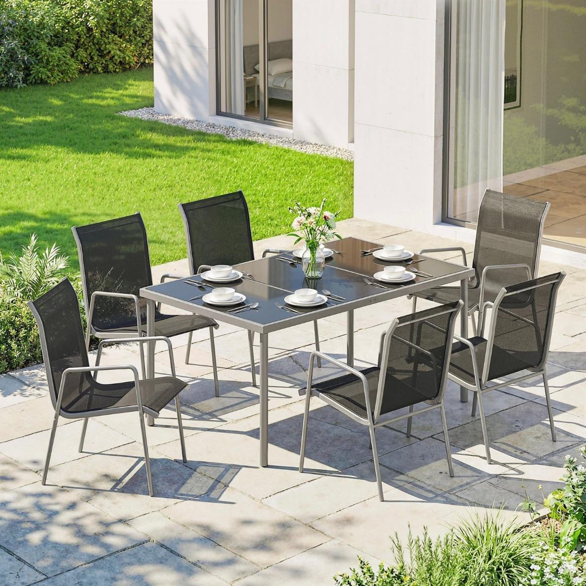 Gartenmöbel Set Sitzgruppe 150x90cm Tisch 6 Stühlen