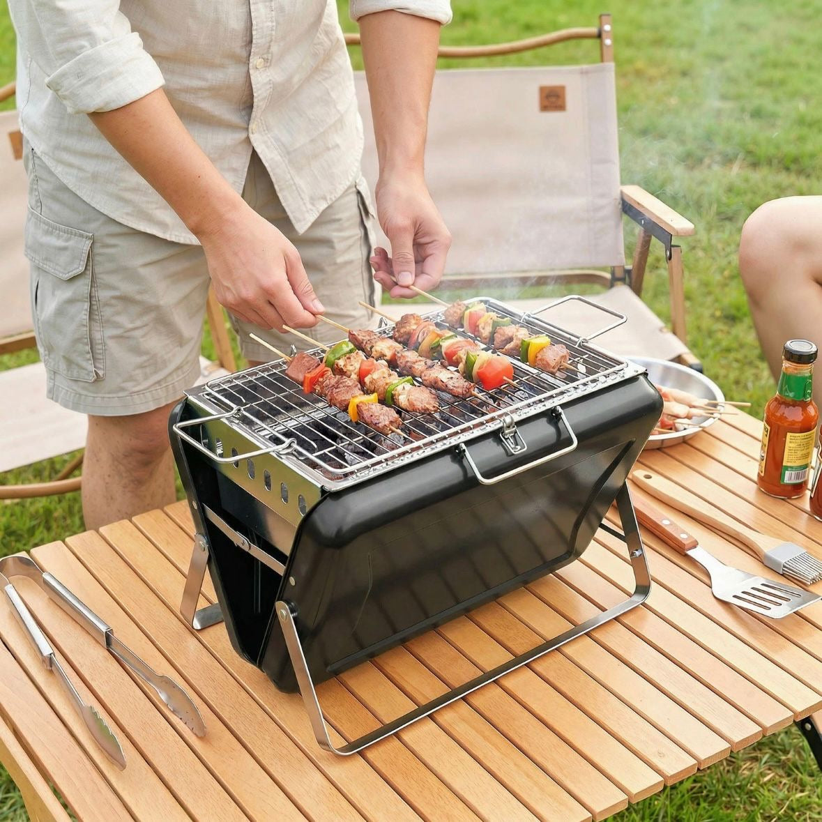 Tragbarer Holzkohlegrill Kofferdesign Grill Kohlegrill BBQ