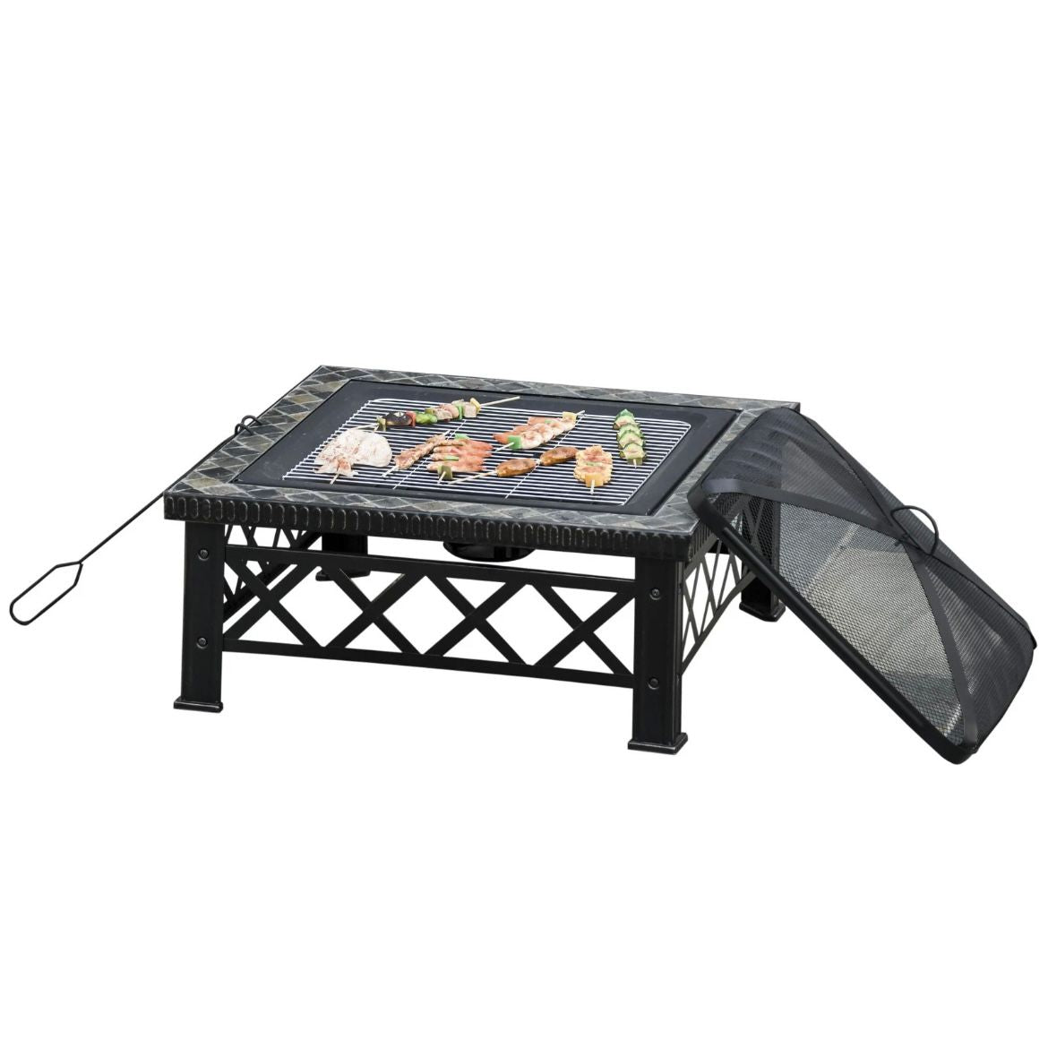 3in1 Feuerschale Feuerkorb Funkenschutz Grillrost Garten BBQ